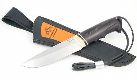 Нож Кабан сталь Х12МФ(сатин), рукоять черный граб резная, латунь