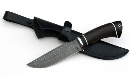 Дамасский нож Алтай, венге-черный граб