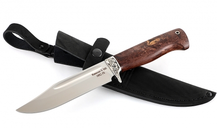 Нож из стали S390 «Дельфин» рукоять карельская береза стабилизированная коричневая, мельхиор