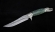 Авторский нож Крокодил дамаск камень рукоять карельская береза резная зеленая мельхиор на подставке