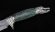 Авторский нож Крокодил дамаск камень рукоять карельская береза резная зеленая мельхиор на подставке