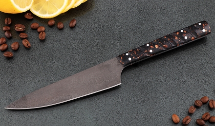 Кухонный нож Шеф №6 сталь Х12МФ, рукоять акрил коричневый