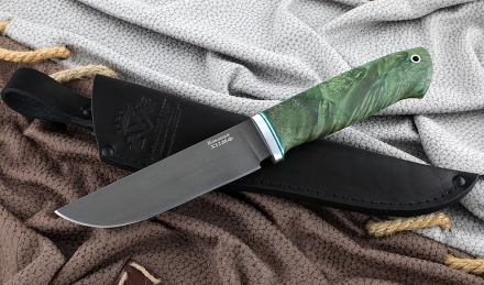 Нож Крот-2 сталь Х12МФ, рукоять карельская береза зеленая