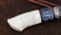 Коллекционный Нож Барракуда дамаск торцевой, рукоять рог лося резной кость мамонта, мельхиор на подставке