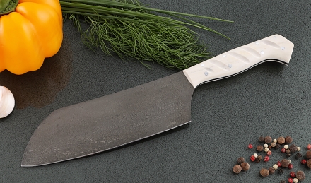 Кухонный нож Шеф №2 сталь Х12МФ, рукоять белый акрил