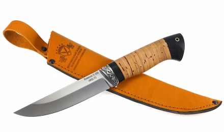 Нож Гриф сталь S390 рукоять береста+черный граб, мельхиор (распродажа)