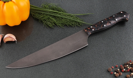 Кухонный нож Шеф №8 сталь Х12МФ, рукоять коричневый акрил