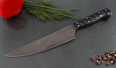 Кухонный нож Шеф №8 сталь Х12МФ, рукоять черный акрил