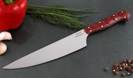 Кухонный нож Шеф №8 сталь 95Х18, рукоять красный акрил