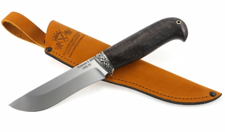Нож из стали S390 «Бекас» рукоять карельская береза стабилизированная коричневая, мельхиор