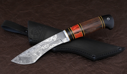 Нож Каратель сталь Х12МФ художественное травление, рукоять венге-черный граб акрил