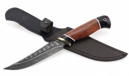 Нож Рыболов-5 сталь дамаск-камень рукоять бубинга черный граб