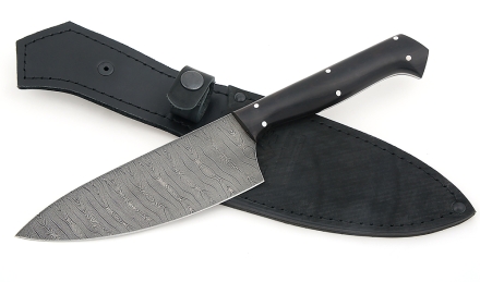 Кухонный нож Шеф №4 сталь дамаск, рукоять черный граб