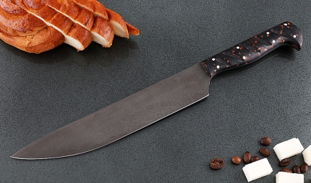 Кухонный нож Шеф №1 сталь Х12МФ, рукоять коричневый акрил
