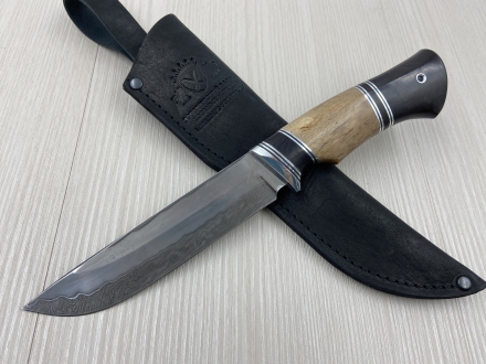 Нож Барракуда дамаск ламинированный, рукоять карельская береза черный граб (распродажа)