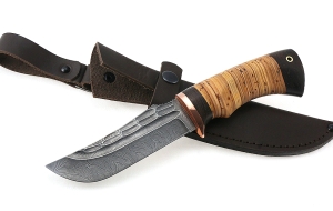 Нож Коршун сталь дамаск камень рукоять береста