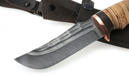 Нож Коршун сталь дамаск камень рукоять береста