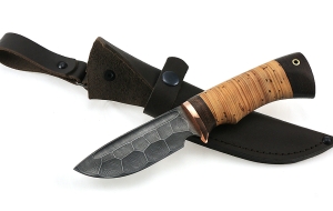 Нож Хаска сталь дамаск полный камень рукоять береста