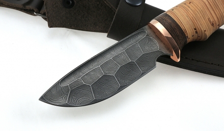 Нож Хаска сталь дамаск полный камень рукоять береста
