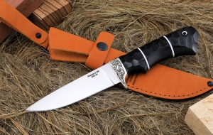 Нож из стали S390 «Жерех» рукоять черный граб, мельхиор