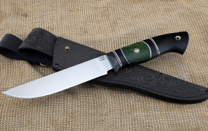 Нож Засапожный М390 - сатин рукоять карбон карельская береза зеленая черный граб