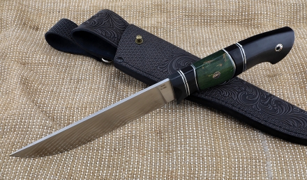 Нож Засапожный М390 - сатин рукоять карбон карельская береза зеленая черный граб