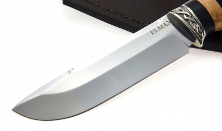 Нож Барракуда сталь ELMAX, рукоять черный граб-кап, мельхиор