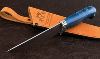 Нож Охотник сталь S390 рукоять карельская береза стабилизированная синяя, мельхиор - Нож Охотник сталь S390 рукоять карельская береза стабилизированная синяя, мельхиор