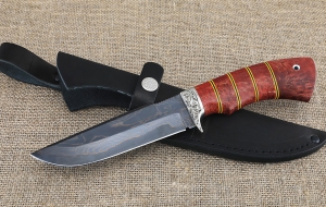 Нож Алтай сталь дамаск ламинированный с воронением, рукоять карельская береза красная