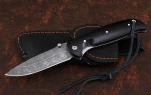 Нож складной Зубр, сталь дамаск, рукоять накладки черный граб