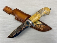 Нож Нырок дамаск ламинированный с воронением, рукоять стабилизированный кап клена, мокуме-гане