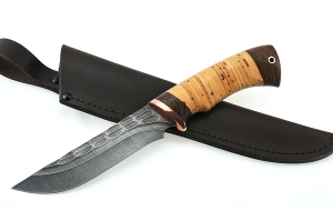 Нож Русак сталь дамаск камень рукоять береста Нож Русак сталь дамаск камень рукоять береста