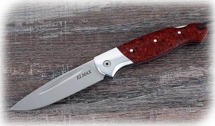 Складной нож Ворон, сталь Elmax, рукоять накладки акрил красный с дюралью Складной нож Ворон, сталь Elmax, рукоять накладки акрил красный с дюралью