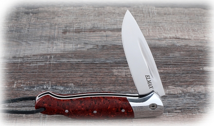 Складной нож Ворон, сталь Elmax, рукоять накладки акрил красный с дюралью Складной нож Ворон, сталь Elmax, рукоять накладки акрил красный с дюралью
