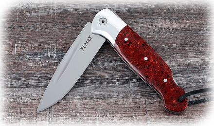 Складной нож Ворон, сталь Elmax, рукоять накладки акрил красный с дюралью Складной нож Ворон, сталь Elmax, рукоять накладки акрил красный с дюралью