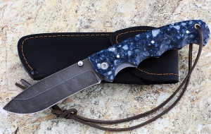 Складной нож Носорог, сталь дамаск, рукоять накладки акрил синий