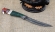 Нож Глухарь сталь дамаск, рукоять резная, карельская береза зелёная с акрилом на подставке