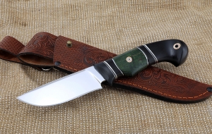 Нож Ловчий М390 рукоять карбон карельская береза зеленая черный граб