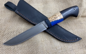 Нож Засапожный сталь У8А, рукоять черный граб - композит акрил синий карельская береза 