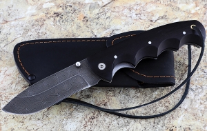 Складной нож Носорог, сталь дамаск, рукоять накладки черный граб