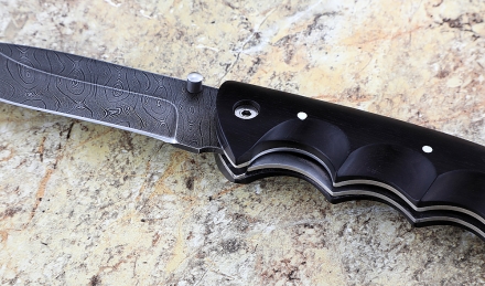 Складной нож Носорог, сталь дамаск, рукоять накладки черный граб