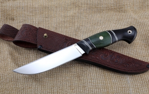 Нож Гриф М390 рукоять карбон карельская береза зеленая черный граб