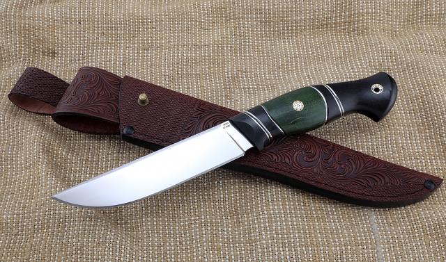 Нож Гриф М390 рукоять карбон карельская береза зеленая черный граб 
