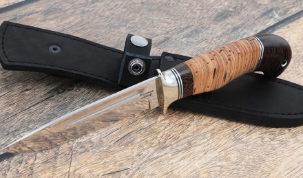 Нож охотничий "Лидер" сталь кованая х12мф, рукоять береста 