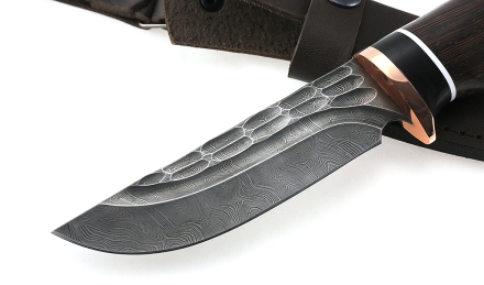 Нож Универсал сталь дамаск-камень рукоять венге-черный граб Нож Универсал сталь дамаск-камень рукоять венге-черный граб