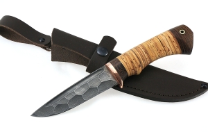 Нож Жерех сталь дамаск полный камень рукоять береста