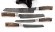 Набор ножей; Шеф в подставке из венге + карельская береза, сталь дамаск ламинированный, рукоять карельская береза стабилизированная коричневая