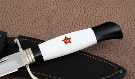 Ножи (Набор) Финка НКВД складная + фиксированная сталь сталь S390 белый акрил с красной звездой Ножи (Набор) Финка НКВД складная + фиксированная сталь сталь S390 белый акрил с красной звездой