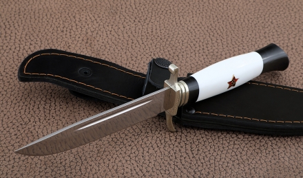 Ножи (Набор) Финка НКВД складная + фиксированная сталь сталь S390 белый акрил с красной звездой Ножи (Набор) Финка НКВД складная + фиксированная сталь сталь S390 белый акрил с красной звездой