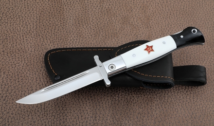 Ножи (Набор) Финка НКВД складная + фиксированная сталь сталь S390 белый акрил с красной звездой Ножи (Набор) Финка НКВД складная + фиксированная сталь сталь S390 белый акрил с красной звездой